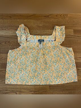 ModCloth Floral Ruffle Strap Cotton Tank Top 2X Orange Green